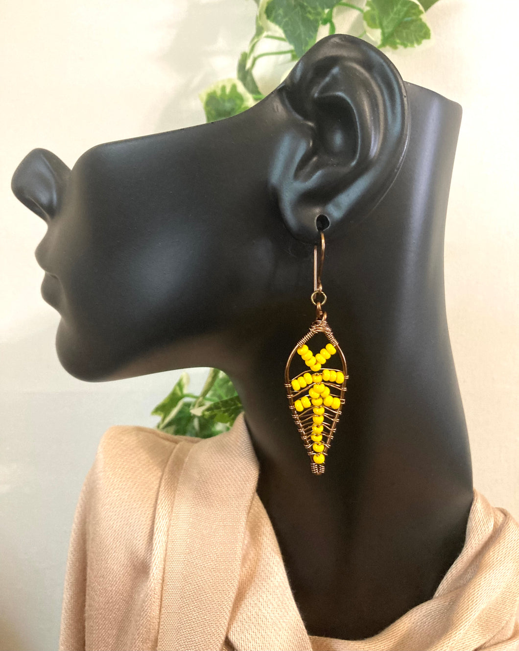 Yellow Brass Leaf Earrings