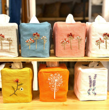 Load image into Gallery viewer, Red Orange Linen Hand Embroidered Tissue Box Cover
