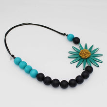 Load image into Gallery viewer, Chunky Teal Flower Statement Necklace
