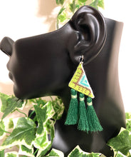 Load image into Gallery viewer, Green Embroidered Fringe Earrings
