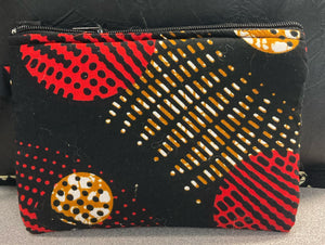 Red, black, orange fabric wallet