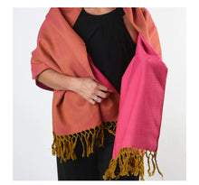 Load image into Gallery viewer, Mustard &amp; Hot Pink Handwoven Shawl
