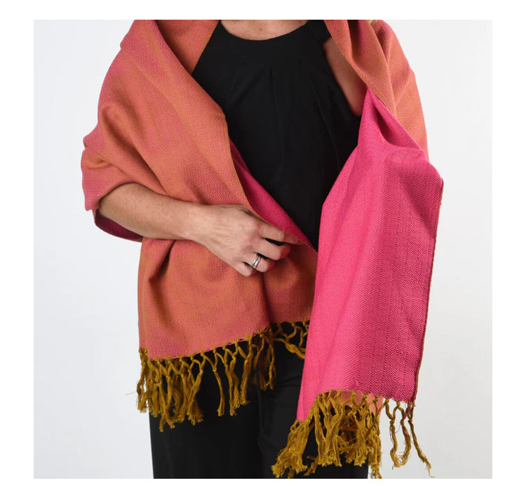 Mustard & Hot Pink Handwoven Shawl