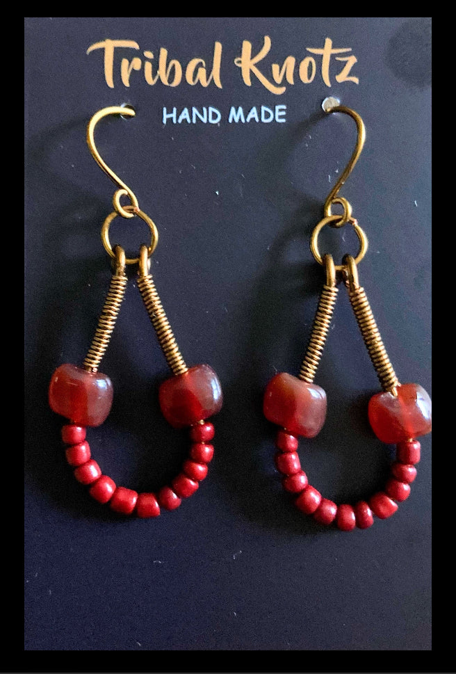 Wire Wrapped Earrings -Red