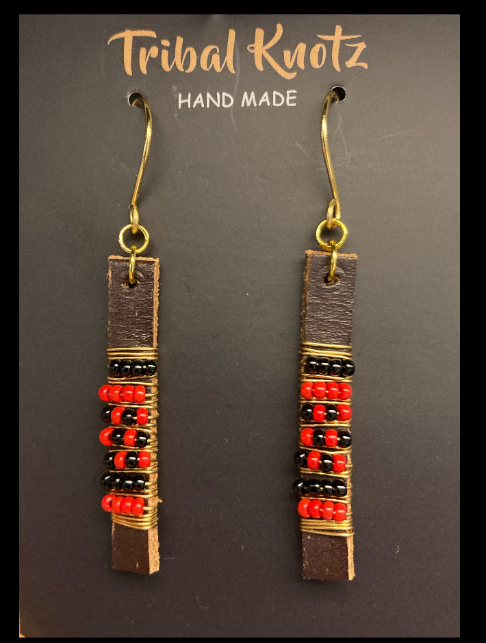 Leather Stick Earrings- Red & Black