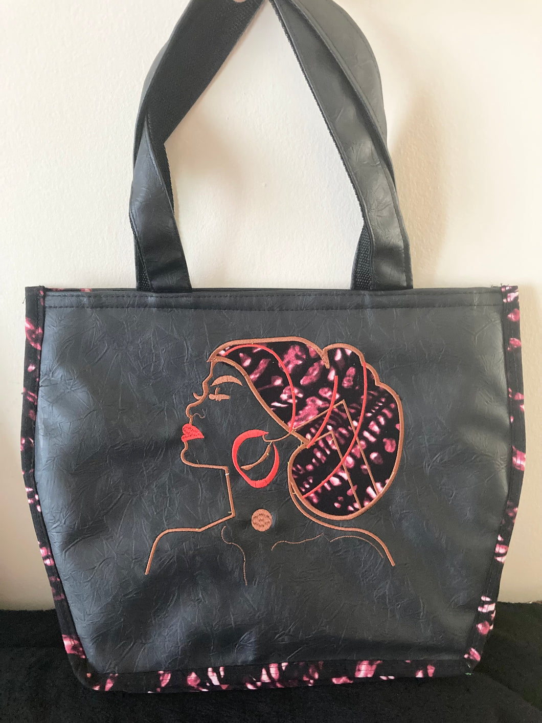 Cherry Headwrap- Leather & Ankara Bag
