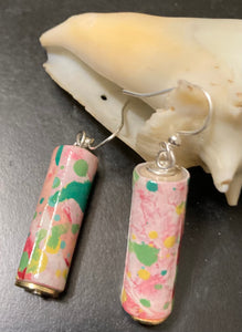 Pink- Abstract Painted Paper Bead Earrings