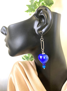 Blue Heart Beaded Earrings