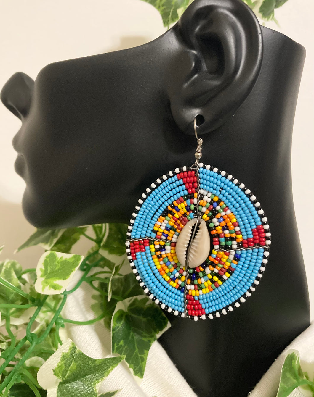 Maasai Beaded Earrings- (BLUE w/ RED & MULTICOLOR)