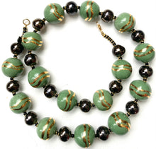 Load image into Gallery viewer, Green &amp; Gold Kazuri Necklace
