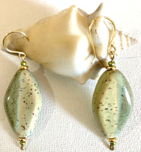 Load image into Gallery viewer, Green Kazuri Leaf Earrings
