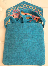 Load image into Gallery viewer, Turquoise Embroidered Floral 3-Pocket Shoulder Bag
