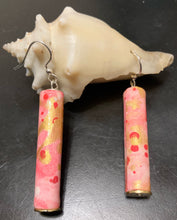 Load image into Gallery viewer, Pink &amp; Gold- Abstract Painted Paper Bead Earrings

