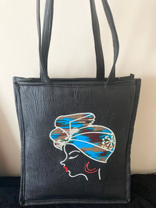 Blue HeadwrapLeather & Ankara Bag