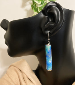 Aqua -Abstract Painted Paper Bead Earrings