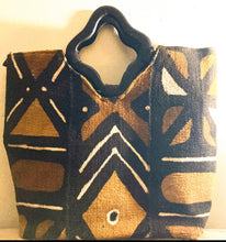 Load image into Gallery viewer, Mustard Black &amp; Brown Mudcloth Tote
