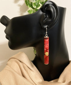 RED-Abstract Painted Paper Bead Earrings