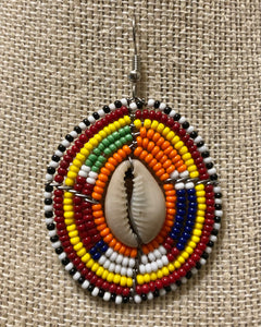 Small Masaai Beaded Earrings with a Cowrie Shell (A)