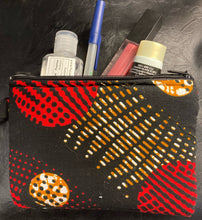 Load image into Gallery viewer, Red, black, orange fabric wallet
