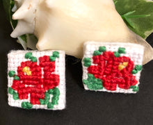 Load image into Gallery viewer, Embroidered Flower Earrings- RED
