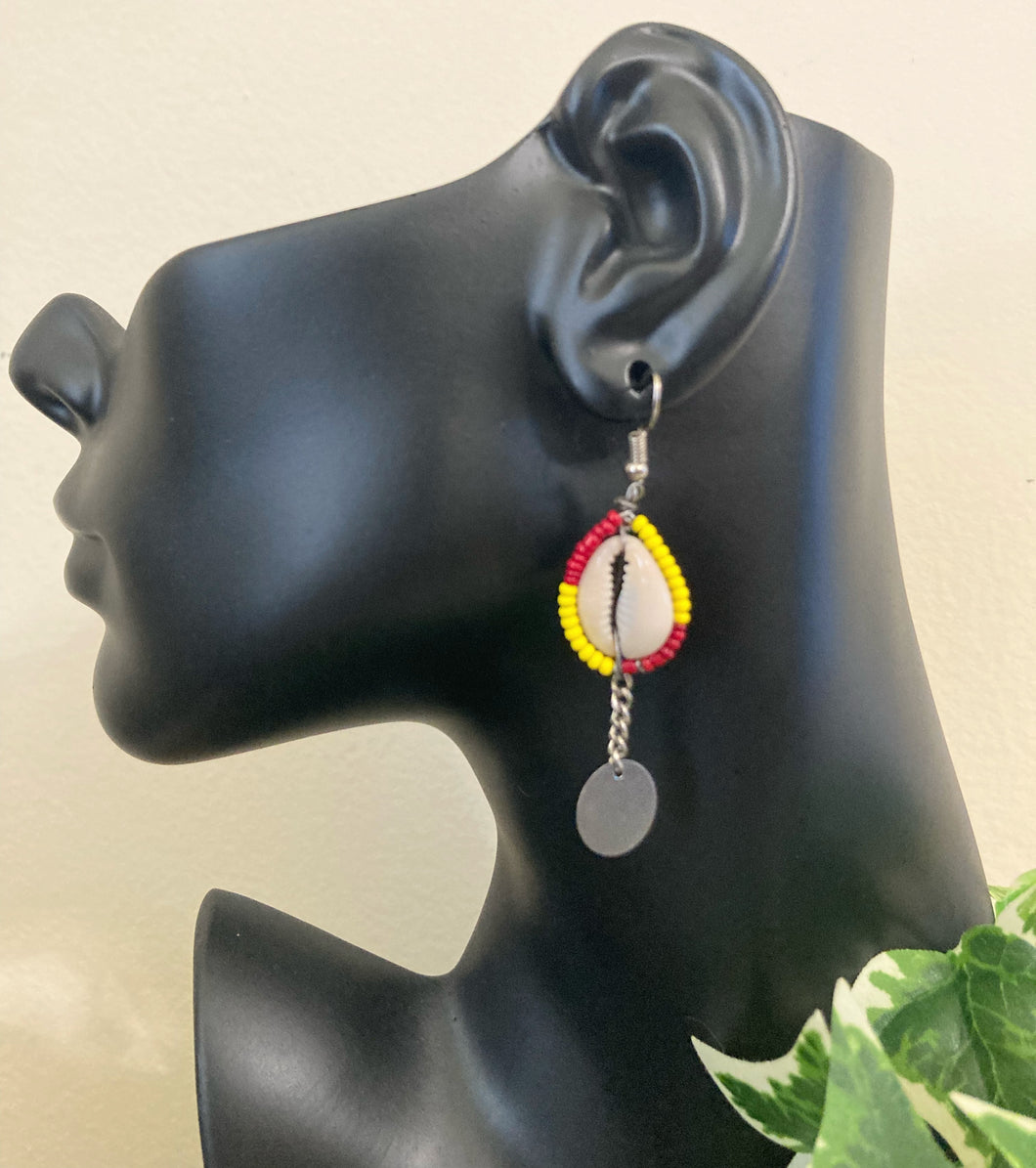 Beaded Maasai Cowrie Earrings- Red/Yellow