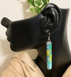 Tropical Blue- Abstract Painted Paper Bead Earrings