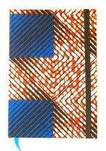 Load image into Gallery viewer, Ankara Cloth Covered Journals - Geometric Blue Squares
