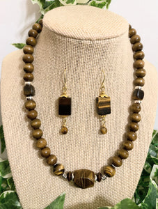 Tiger Eye and Wood Necklace Set #1