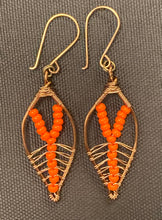 Load image into Gallery viewer, Orange Brass Leaf Earrings
