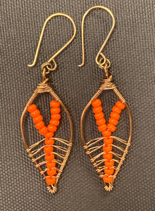 Orange Brass Leaf Earrings