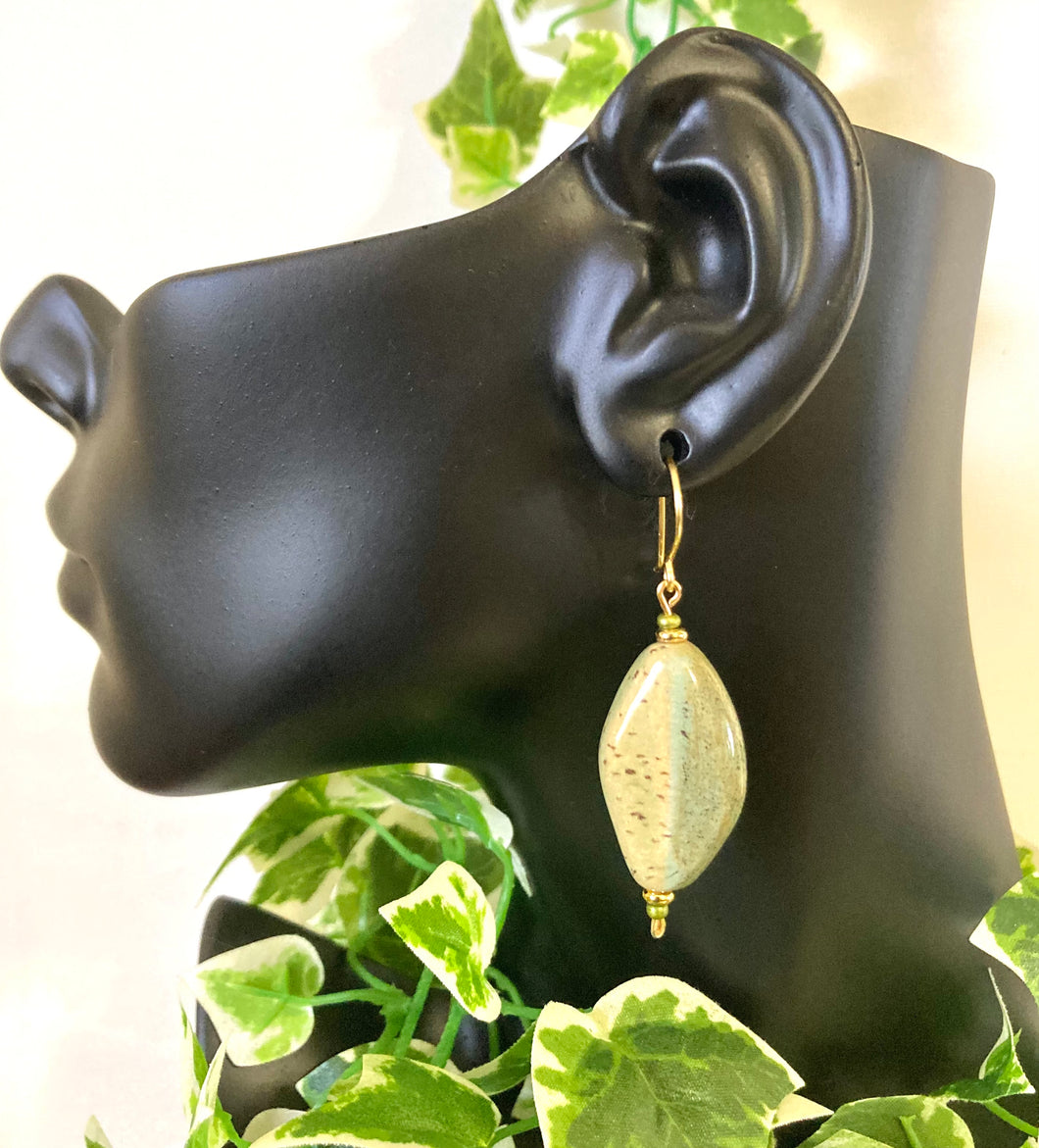 Green Kazuri Leaf Earrings