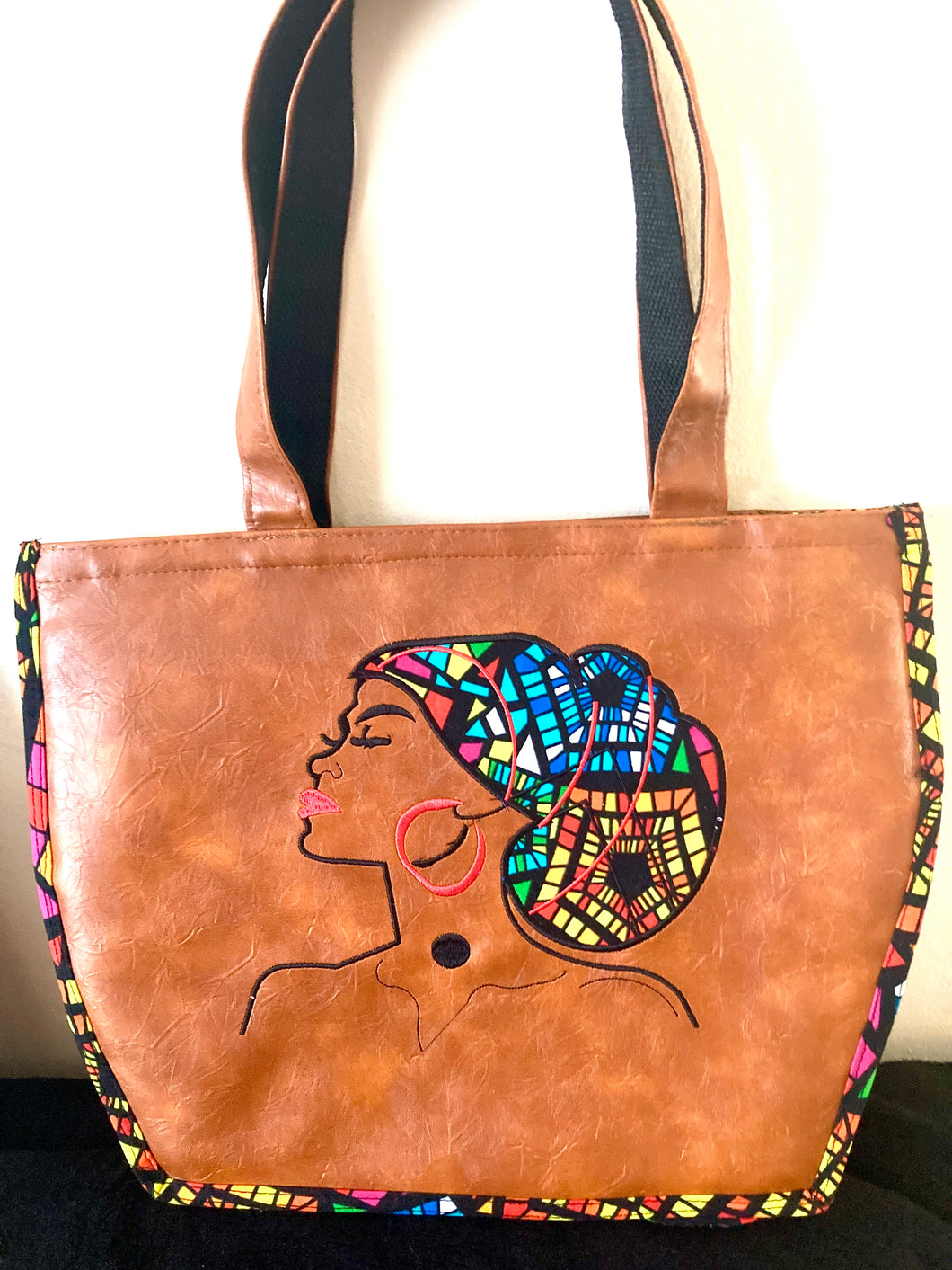 Mosaic Headwrap- Leather & Ankara Bag