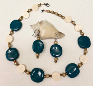 Teal Kazuri Necklace Set