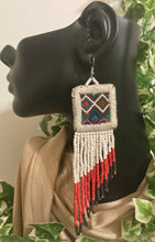 Load image into Gallery viewer, Vintage Mayan Textile Earrings (Red &amp; White)
