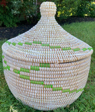Load image into Gallery viewer, Sweet Grass Large Lidded Baskets - White &amp; Green
