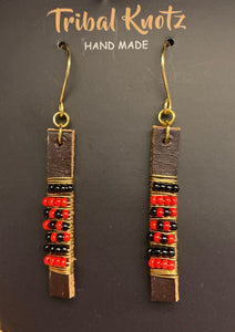 Leather Stick Earrings- Red & Black