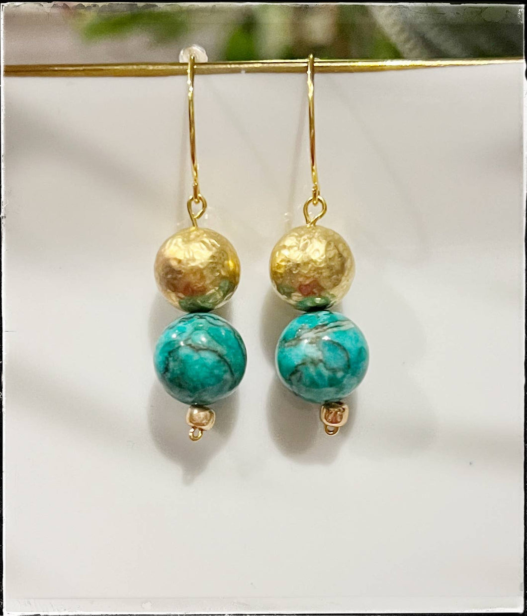 Dangle Gemstone Bead Earring Green Lace Turquoise