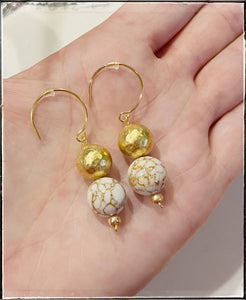 Gold Lace Turquoise Dangle Earrings