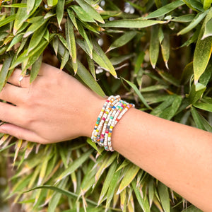 White Adjustable Multi Strand Beaded Bracelet