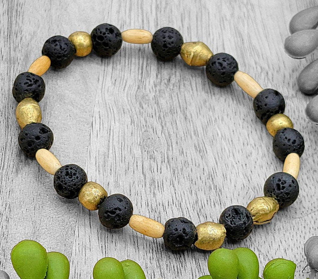 Exquisite Bone and Stone Bracelet: Small Stone & Brass