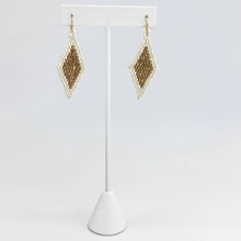 Load image into Gallery viewer, White &amp; Gold Seed Bead Diamond Shaped Earrings
