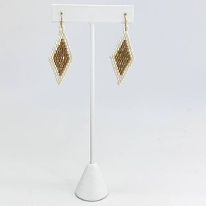 White & Gold Seed Bead Diamond Shaped Earrings