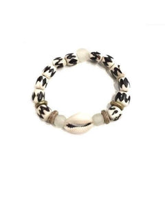 Batik Stretch Bracelet with Cowrie Shell (7")