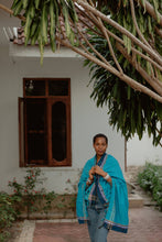 Load image into Gallery viewer, Medium Blue Kenyan Beach Towel with Pocket
