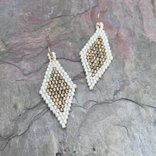 Load image into Gallery viewer, White &amp; Gold Seed Bead Diamond Shaped Earrings
