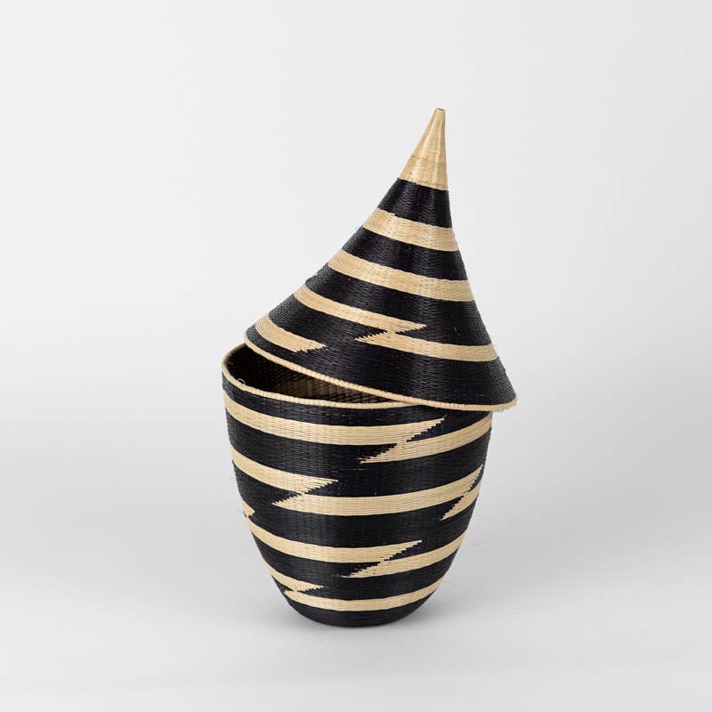 Traditional Grass Peace Basket: Black & Natural White