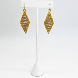 Mustard & Gold -Seed Bead Diamond Shaped Earrings