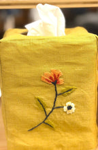 Load image into Gallery viewer, Red Orange Linen Hand Embroidered Tissue Box Cover
