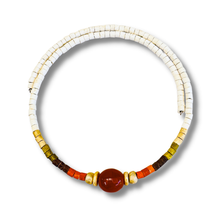 Load image into Gallery viewer, Beaded Choker Necklace with Centered Semi-Precious Stone - White/Red Jasper
