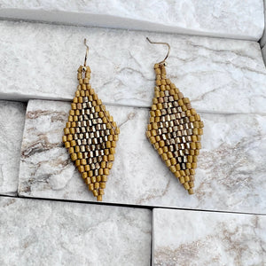 Mustard & Gold -Seed Bead Diamond Shaped Earrings